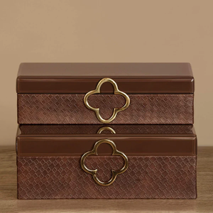 <b>Chocolate</b> Brown Glass Jewelry Storage <b>Box</b> with Clover Metal Accent Textured Finish Soft Lining Decorative Keepsake and Vanity Or - Product Image 1