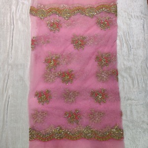 Super Classic Fashion Nigerian <b>Net</b> Lace <b>Fabric</b> With Exclusive Border Pattern Work & Intricate Stone Beads Work For Party Wear - Product Image 1