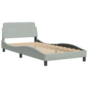 Cadre de lit rembourré en velours gris clair et contreplaqué métallique, produit en bois d'ingénierie simple - Product Image 2