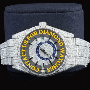 Fully Iced White Gold Moissanite Diamond Chronograph Dial With Classic Features Trendy Unisex Branded Collection Fashion Watch - Product Image 1