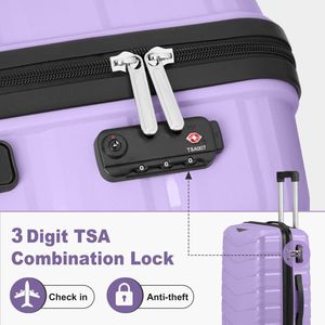 Valigia trolley di lusso 3-in-1 in PP e ferro con strisce a V, colore viola taro, misure 20, 24, 28 pollici, con motivo a grana alla moda - Product Image 4