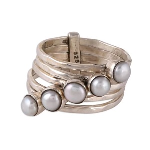 Anillo de Plata de Ley 925 con Perla Blanca, Anillo de Boda Boho Hecho a Mano, Anillo de Perla Vintage, Joyería Fina Elegante, Regalo para Mujer - Product Image 5
