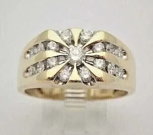 Moissanite <b>Mens</b> <b>Ring</b> Yellow Gold Plated 925 Sterling Silver Cluster Diamond Style Wide Band Statement <b>Ring</b> - Product Image 3