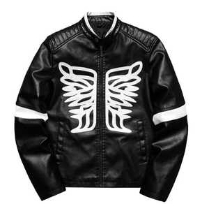 <b>Men's</b> Genuine <b>Leather</b> <b>Jacket</b> Stand Collar Zipper Closure Zippers Decoration Breathable Wool Lining Custom Logo Moto Biker Style - Product Image 2