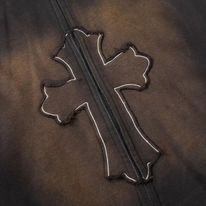 Vente en gros : Sweat à capuche épais pour homme, sans cordon de serrage, entièrement zippé, avec patchwork, broderie et blocs de couleurs, modèle essentiel personnalisable - Product Image 5