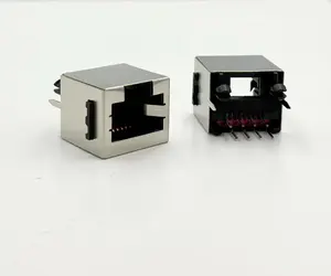 RJ45单端口母插座连接器以太网选项卡向下5e类8p8c垂直180度屏蔽