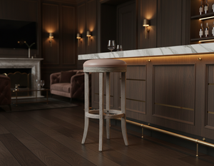 Tabouret de bar moderne à cadre circulaire en bois de caoutchouc massif, tabouret de bar minimaliste en bois de caoutchouc avec siège rond - Product Image 6