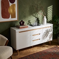 Buffet moderne en bois massif de style nordique Newry avec 3 tiroirs et 2 portes, style scandinave du milieu du siècle, pieds coniques, armoire de salon