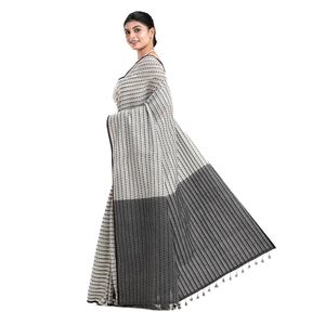 คอลเลกชั่นใหม่ผ้านิ่มและน้ำหนักเบาเป็นมิตรกับสิ่งแวดล้อมผ้าไหม/ผ้าฝ้ายมีมือจับสีเทาสีดำบิวตี้ซารีดีไซน์แฟนซีสำสำหรับงานแต่งงานของผู้หญิง - Product Image 1