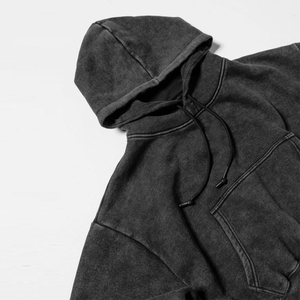 Sweat-shirt à capuche court en molleton délavé à l'acide, manches classiques, tricoté, pour femme, décontracté, hiver, coupe ajustée, respirant, polyester - Product Image 2