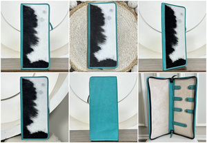 Nouveauté 2026 : Organisateur de bijoux en cuir de vachette de haute qualité, étui de voyage de luxe en cuir turquoise avec fermeture éclair longue style western - Product Image 3