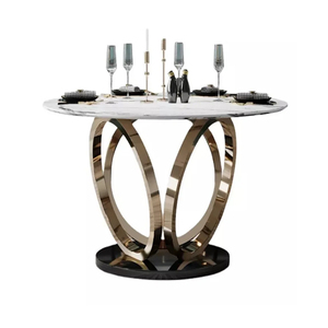 Luxury Nickel Plated Round Best Modern Restaurant Dining Table 6 Seater Metal Dining Table With <b>Marble</b> <b>Top</b> - Product Image 1