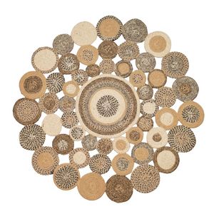 Tapis rond en jute naturel fait main, écologique, tressé, patchwork multi-cercles, vente en gros. - Product Image 1