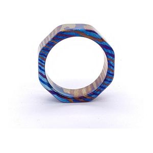 NEW FRIENDS INDUSTRY Anillo de banda de eternidad hecho a mano de acero inoxidable y Timascus con patrón profundo, forma estética, duradero y vintage - Product Image 2