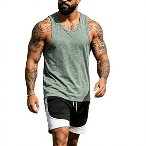 Men's Yellow Sleeveless Printed Tank Top O-Neck Solid Casual Breathable Quick Dry Knitted Polyester/Cotton 120g Athletic Wear - Product Image 4