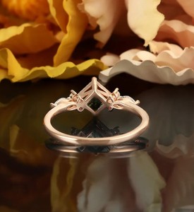 แหวนหมั้นทรง Asscher ประดับมอสอาเกต ชุบทองบนเงินแท้ สไตล์วินเทจ แรงบันดาลใจจากธรรมชาติ ของขวัญเครื่องประดับแต่งงานสำหรับเธอ - Product Image 3