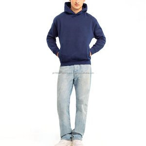 Sweat à capuche oversize pour homme 100% coton, lourd pour l'hiver, avec poches latérales, style streetwear, sans cordons, en molleton uni teint - Product Image 1