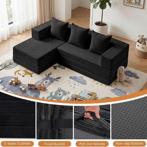 Sofá Seccional Modular Moderno de Pana Negra, Sofá Nube sin Estructura con Chaise Longue en Forma de L, Cojines para Sala de Estar, Apartamento, Hogar - Product Image 5
