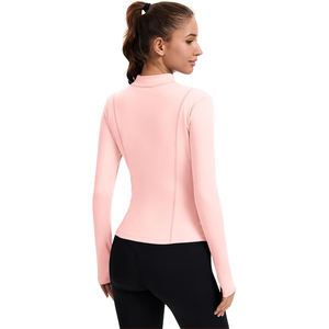 Chaqueta de yoga transpirable para mujer, con cremallera completa, de nailon, cuello alto, manga larga, de secado rápido, para fitness, gimnasio, correr, corte ajustado frontal. - Product Image 5