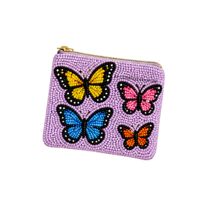 Porte-monnaie papillon fait main en perles de rocaille, pochette à fermeture éclair violette, mini portefeuille bohème personnalisable avec vos propres motifs - Product Image 6