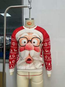 Pull en tricot à motif de visage de Père Noël pour hommes et femmes, pull de Noël moche et festif, rouge - Product Image 2