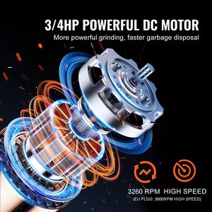 Dissipatore di Rifiuti Alimentari a Caricamento Continuo 3/4 HP 3260 RPM con Sistema di Smaltimento Rifiuti e Materiale Plastico Fonoassorbente a 3 Bulloni - Product Image 2