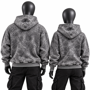 Trendy <b>Grey</b> Distressed Wash Hoodie Relaxed Fit Urban Streetwear Pullover Custom Branding Hooded <b>Sweatshirt</b> Wholesale Supplier US - Product Image 4