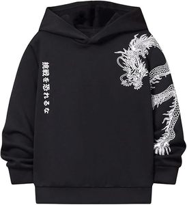 Sudadera con Capucha para Hombre con Estampado de Dragón Negro, Sudadera Holgada de Punto con Mezcla de Algodón, Ropa Casual de Otoño - Product Image 1