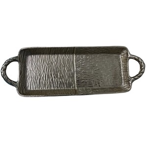 Handcrafted Hammered Aluminium Serving Tray Modern Rectangular Metal Platter with Handles for Hotel Home Decor Good Price - Product Image 1