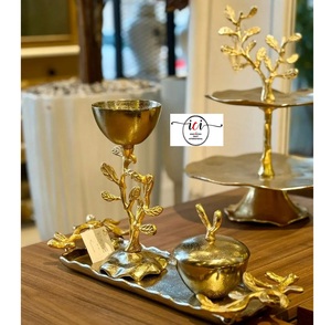Innovation Craft Stocked Eco-Friendly Luxury Gold Polished Metal Serving Bowl <b>Set</b> Floral <b>Stand</b> Party Serving Tray <b>Cake</b> <b>Stand</b> - Product Image 2