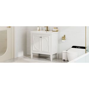 Mobile da Bagno Bianco Stile Vintage da 30 Pollici con Lavabo, Due Ante con Chiusura Ammortizzata e Ripiano - Product Image 4