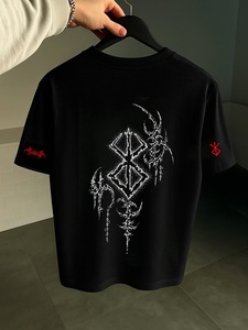 Camiseta Gráfica de Fantasía Oscura Negra Personalizada para Hombre, Manga Larga, Transpirable, 300g, Corte Holgado, 100% Algodón - Product Image 5