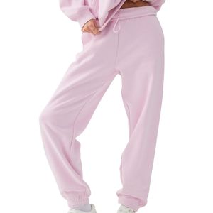 Pantalon de survêtement OEM en molleton de coton pour femme, taille haute, coupe décontractée, rose, avec logo personnalisé, vente en gros - Product Image 5