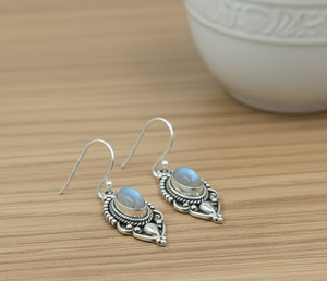 Rainbow Moonstone Gemstone 925 Sterling <b>Silver</b> <b>Dangle</b> <b>Earrings</b> Handmade Boho Vintage Hook <b>Earrings</b> Rose Gold Yellow Gold Plated - Product Image 3