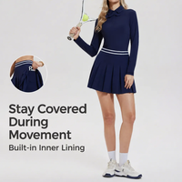 Ensemble jupe de tennis pour femme avec logo personnalisé, polo à manches longues plissé avec short intégré, séchage rapide pour le tennis et le golf