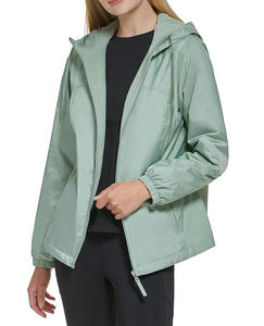 Veste coupe-vent légère à capuche pour femme, couleur unie, manches longues, fermeture éclair, style utilitaire, vêtement d'extérieur pour le printemps - Product Image 1