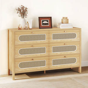 Commode double en bois de rotin de 47.2 pouces avec 6 tiroirs pour chambre ou salon - Product Image 1