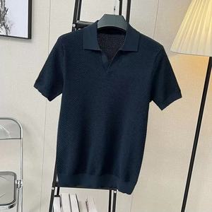 Camiseta con Logotipo Personalizado, Algodón Jacquard, Punto Piña, Corte Ajustado, Patrón Sólido, Suéter Tejido, OEM, Texturizado, para Hombre - Product Image 2