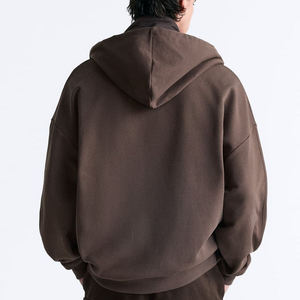 Sudadera con Capucha y Cierre de Cremallera para Hombre, Talla Grande, Color Sólido, 100% Algodón, Felpa Francesa, Transpirable, Ropa Casual de Invierno, 380g - Product Image 4