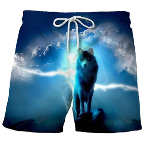 Shorts de bain pour homme à séchage rapide avec imprimé loup et cordon de serrage à la taille, style décontracté - Product Image 1