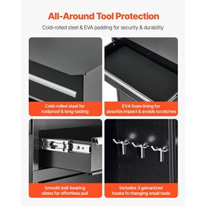 Coffre à outils roulant 2-en-1 avec 5 tiroirs, plateau supérieur amovible, boîte à outils métallique, barre de verrouillage et organisateur de doublure protectrice - Product Image 4