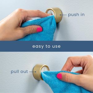 Lot de 4 crochets adhésifs ronds en or brossé pour serviettes de cuisine et de salle de bain, système de rangement mural - Product Image 4