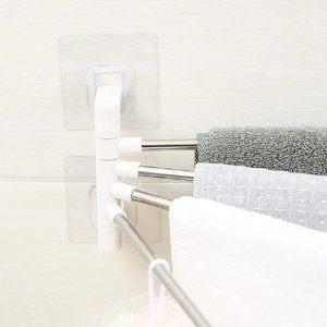 Porte-serviettes de bain pliable et mobile à 4 barres, blanc, fixation par ventouse, design minimaliste pour salle de bain - Product Image 2
