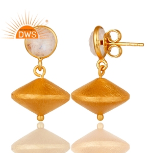 Matte Blue Chalcedony Gemstone Earrings Indian Gold Plated Jewelry 925 Silver Designer Dangle Earrings Supplier - Product Image 3