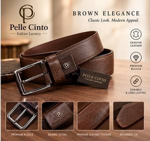Pelle Cinto GP Venice Business Formal Belt 35mm Genuine Cow Hide with <b>Square</b> Alloy Pin Buckle <b>Adjustable</b> Length - Product Image 2