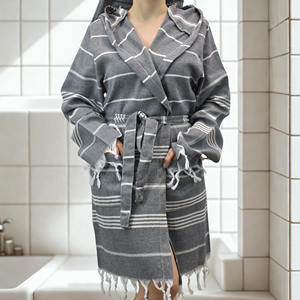 Bata de Baño Turca Gris de Estilo Moderno con Patrón de Espiga, Bata de Baño India Hecha a Mano para Playa o Spa con Bolsillos y Cinturón - Product Image 6