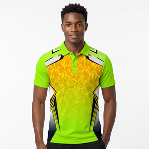 Men's Short Sleeve Polo Shirt Geometric Print Quick Dry <b>Knitted</b> Polyester Sporty Fit Regular Length Green Yellow <b>Pattern</b> - Product Image 2