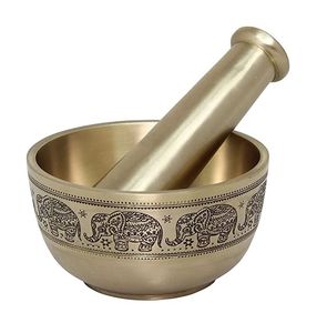 Strong Premium Brass Mortar And Pestle Set For <b>Grinding</b> Spices Herbs Seeds And Preparing Fresh Masala - Product Image 5