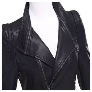 Chaqueta de Motociclista de Cuero PU para Mujer, Cuello Alto, Manga Larga, Cierre de Cremallera, Color Sólido, Otoño - Product Image 6
