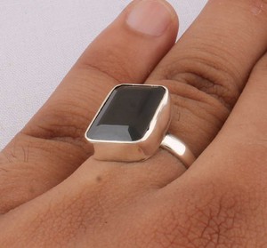 925 Silver Classic Black Onyx Party <b>Ring</b> Factory Direct Wholesale Natural Rectangular Gemstone <b>Plain</b> Bezel Custom Jewelry - Product Image 4